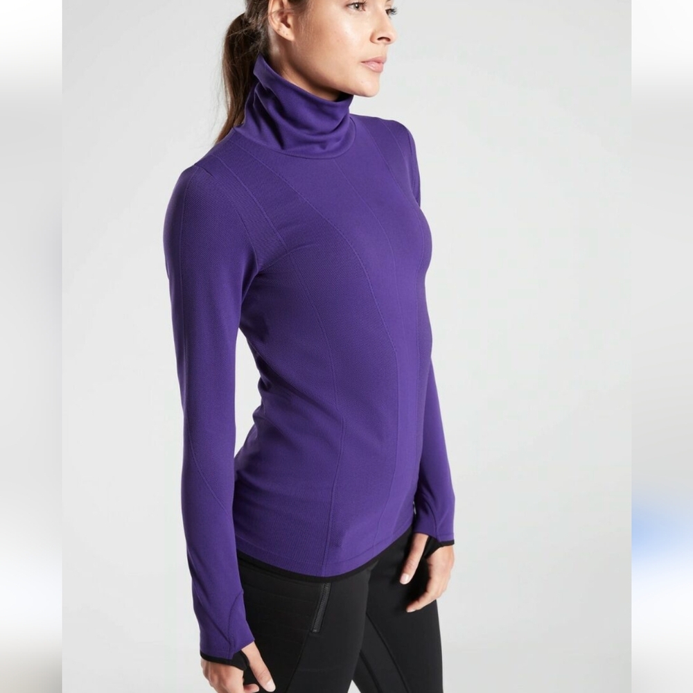 Athleta New W Tags. Purple Turtleneck, Long Sleeve Thumb Hole, Size Xs
